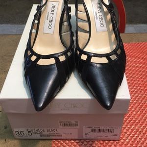 Jimmy Choo black suede heels with box
